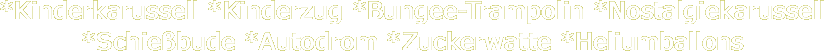 *Kinderkarussell *Kinderzug *Bungee-Trampolin *Nostalgiekarussell  *Schiebude